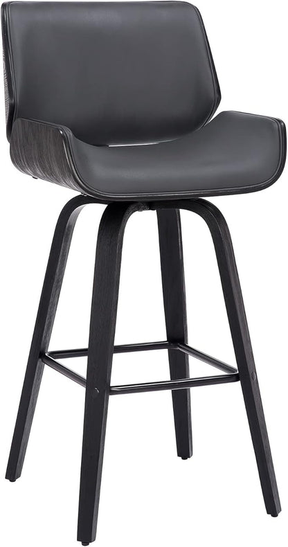 Armen Living Tyler 30" Bar Height Swivel Gray Faux Leather and Black Wood Bar Stool - Set of 3