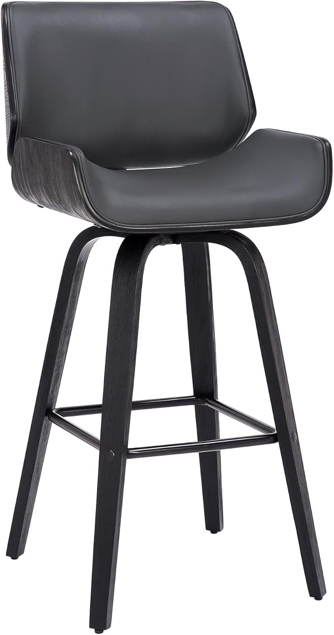 Armen Living Tyler 30" Bar Height Swivel Gray Faux Leather and Black Wood Bar Stool