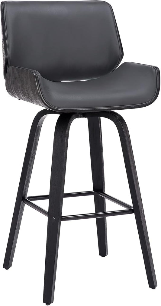 Armen Living Tyler 30" Bar Height Swivel Gray Faux Leather and Black Wood Bar Stool