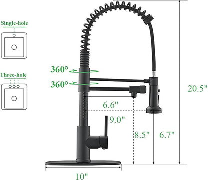 Drinking Water Faucet, Pull-Down Kitchen Sink Water Filtration Faucet, Bar Water Filter Faucet, Matte Black, Stainless Steel, PAKING PB1030