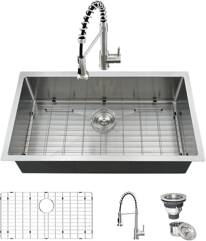 33 Inch Stainless Steel Kitchen Sink with Faucet Combo-iAnomla 33x19 Undermount Kitchen Sink Stainless Steel Deep Single Bowl Under Mount Sinks and Faucet Combo Set