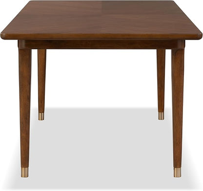 Furniture of America Forma Mid-Century Modern 82-inch Wood Rectangle Dining Table with Soft Round Edge Top and Gold-Capped Legs, Easy Assembly for Home, Kitchen and Living Room, Walnut
