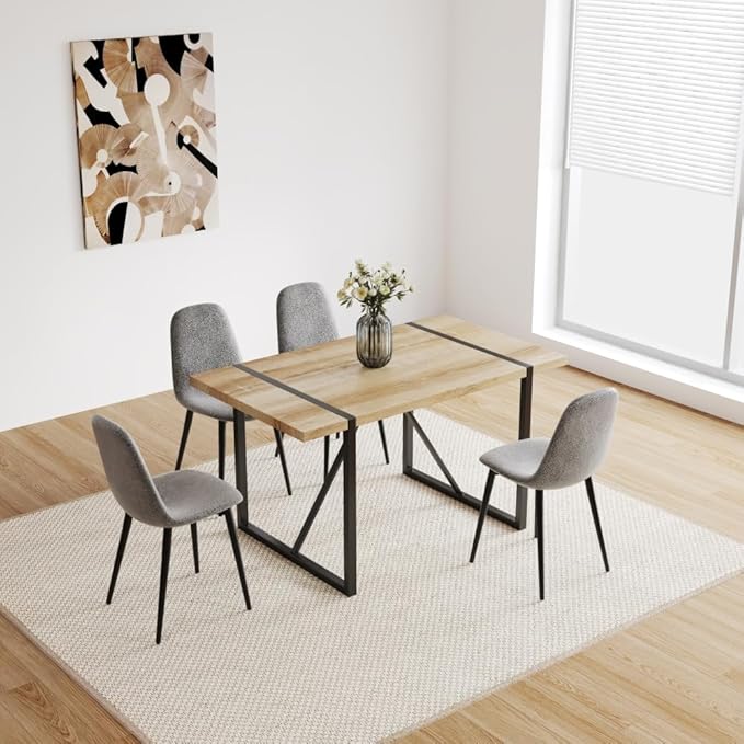 Dining Table with Rustic Industrial Design and Sturdy Metal Frame for Kitchen or Living Room Use