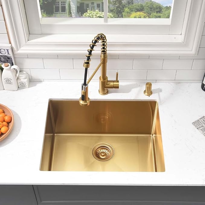 23 Inch Undermount Laundry Sink Gold-Wesliv 23x18x12 Gold Utility Sink Undermount Laundry Room Sink Deep Single Bowl 16 Gauge Stainless Steel Utility Sink with Bottom Grid