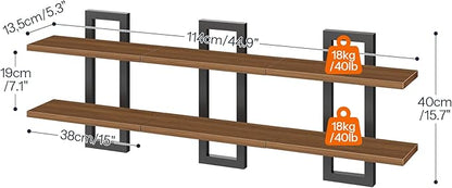 HOOBRO Floating Shelves, 15 Inch Wall Shelf Set of 3, Wall Mounted Storage Shelves 2-Tier, Hanging Bathroom Shelves, for Living Room, Bedroom, Bathroom, Kitchen, Walnut and Black BH32BJP301