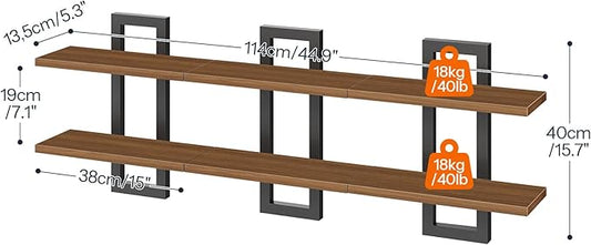 HOOBRO Floating Shelves, 15 Inch Wall Shelf Set of 3, Wall Mounted Storage Shelves 2-Tier, Hanging Bathroom Shelves, for Living Room, Bedroom, Bathroom, Kitchen, Walnut and Black BH32BJP301