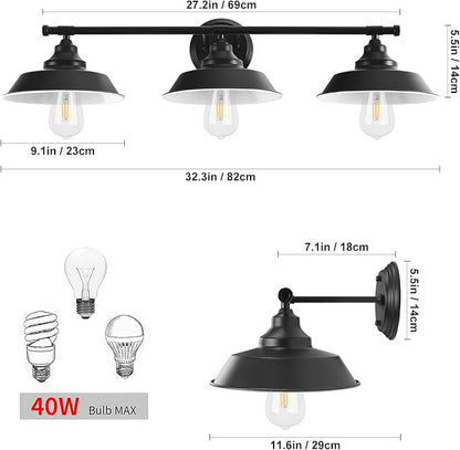 GoYeel Bathroom Vanity Light Fixtures Over Mirror 32.3"-Matte Black Wall Sconce Lighting 3 Lights Rustic Farmhouse Vanity Light Industrial Indoor Wall Light Fixture for Bathroom