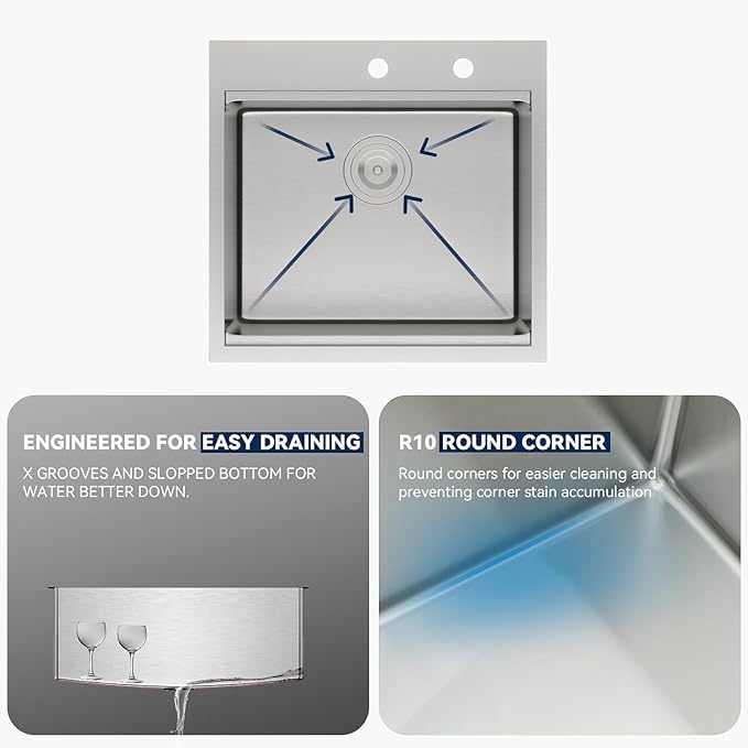 Lordear Drop in Kitchen Bar Sink 21x20x9 Inch Workstation 16 Gauge Stainless Steel Single Bowl Topmount Over Counter for Wet Bar/Prep/Small Kitchen with Cutting Board