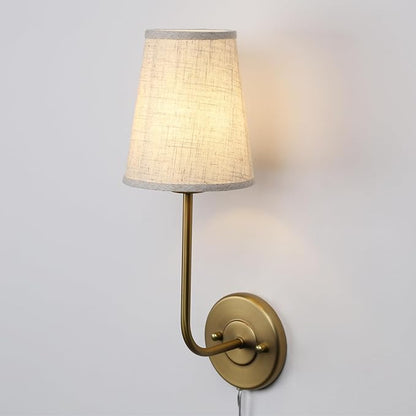 Pathson Set of 2 Plug in Fabric Wall Sconce Linen Cloth Shade, 1-Light Vintage Wall Light Fixture for Living Room Bedroom