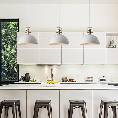 12 Inch Sandy White Farmhouse Pendant Lights for Kitchen Island Industrial Adjustable Height Vintage Dome Hanging Light Fixtures for Barn,Dining Room 3 Packs