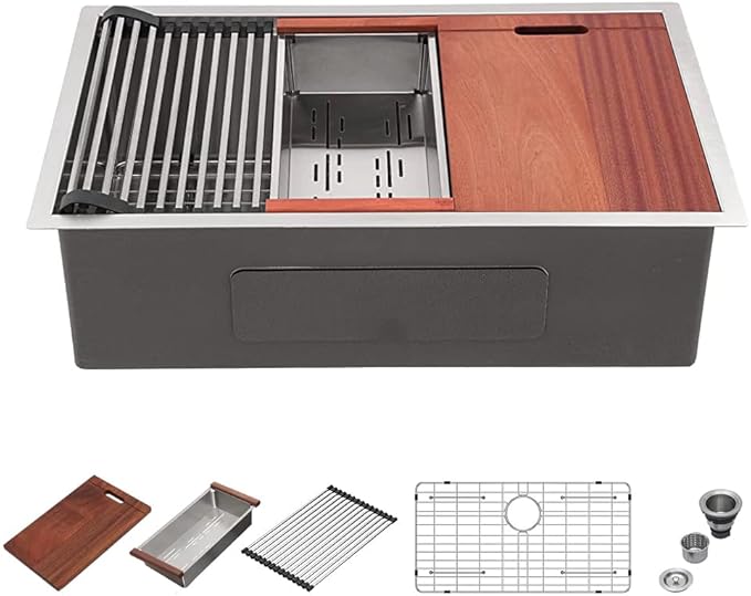 32 Inch Undermount Kitchen Sink - Mocoloo 32 x19 Kitchen Sink 16 Gauge Stainless Steel Deep Single Bowl Handmade Under Counter Basin with Ledge Workstation