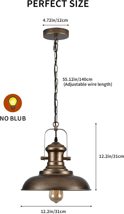 12.2" Hand-Painted Bronze Industrial Farmhouse Pendant Light, Modern Rustic Dome Hanging Ceiling Lighting Fixture for Bar, Cafe & Dining Room