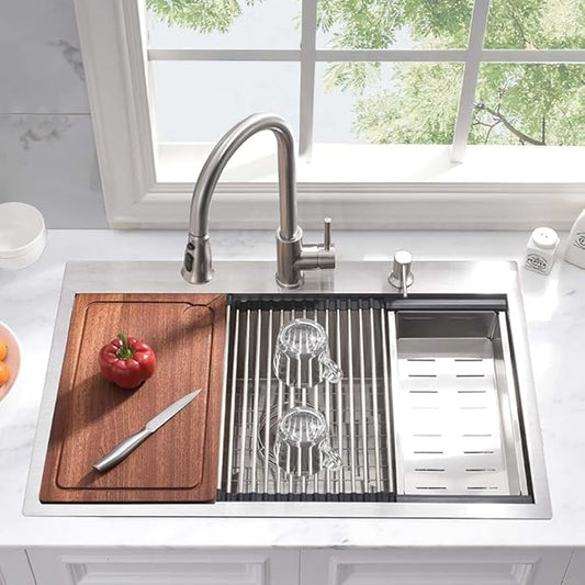 25 Inch Kitchen Sink Drop In Worktation -Wesliv 25x20 Inch Top Mount Drop In Sinks Stainless Steel 16 Gauge Single Bowl Overmount Kitchen Sink Basin with Cutting Board & Colander