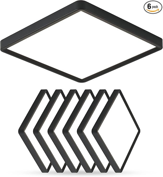 12 Inch 6PK Square LED Flush Mount Ceiling Light, 24W, 2500LM, 3000K/4000K/6000K CCT Selectable, LED Flat Panel Low Profile Ceiling Light Fitures for Hallway, Kitchen, Bedroom, Laundry Room