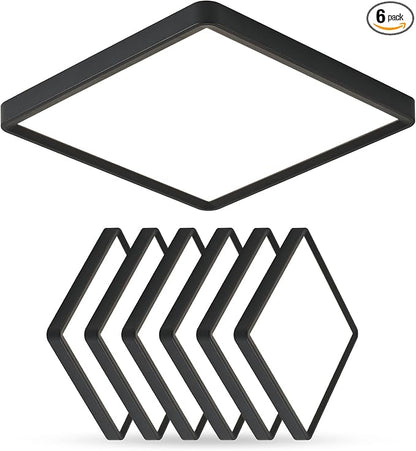 12 Inch 6PK Square LED Flush Mount Ceiling Light, 24W, 2500LM, 3000K/4000K/6000K CCT Selectable, LED Flat Panel Low Profile Ceiling Light Fitures for Hallway, Kitchen, Bedroom, Laundry Room