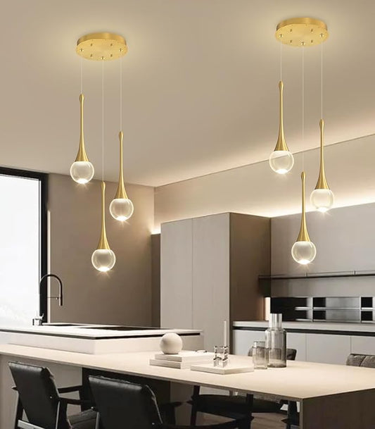 Crystal Chandelier for Dining Room Glam 3 Light Cluster Crystal Pendant Light Dimmable LED Chandeliers for Kitchen Island Living Room Gold