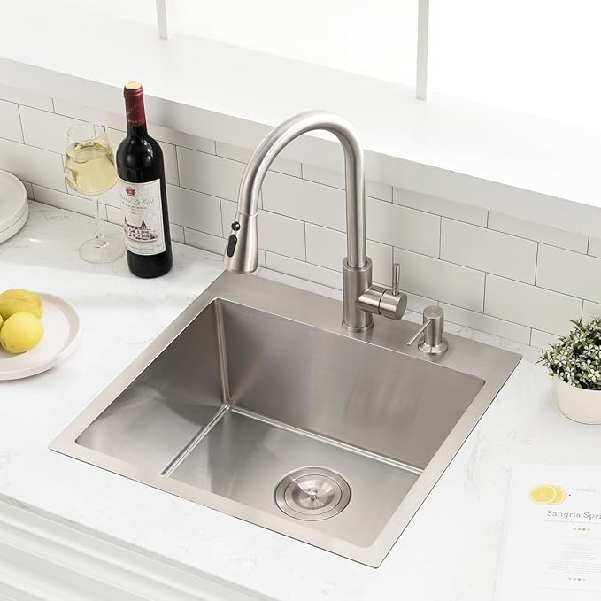 20 inch Drop In Bar Sink - VOKIM 20"x 19" Drop In Kitchen Sink Stainless Steel Top Mount Sink Single Bowl Handmade Small Bar sink with Accessories