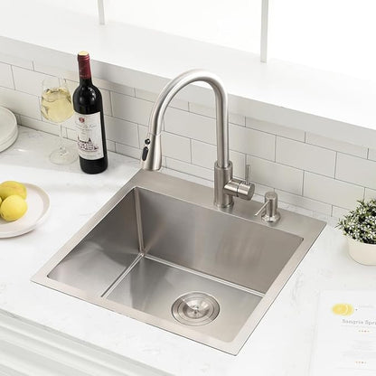 20 inch Drop In Bar Sink - VOKIM 20"x 19" Drop In Kitchen Sink Stainless Steel Top Mount Sink Single Bowl Handmade Small Bar sink with Accessories