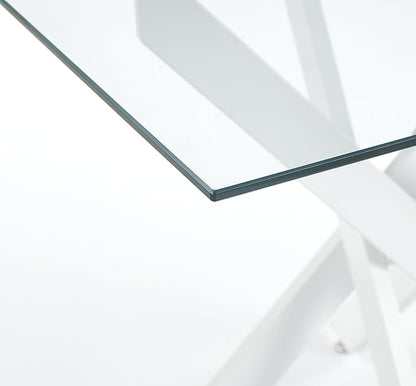 Square Glass Dining Table,Glass Dining Room Table with Metal Legs, Modern Glass Kitchen Table for Home, Kitchen, Dining Room