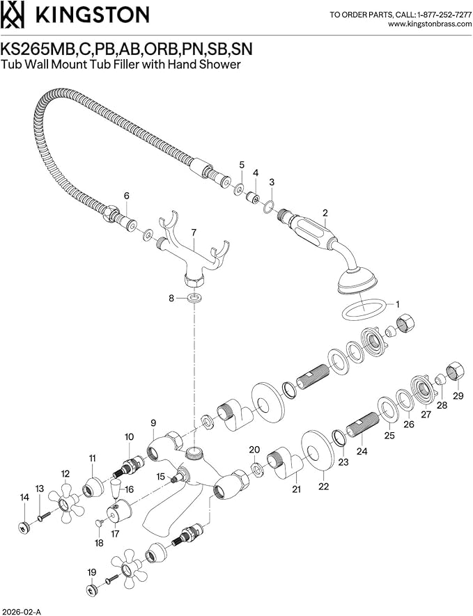 Kingston Brass Kingston KS265AB 6-In Adjustable Centers Wall Mount Tub Filler, Antique Brass