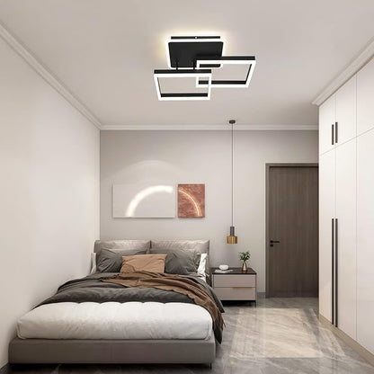 Garwarm Modern LED Ceiling Light, Dimmable 3 Heads Squares Ceiling Lamp Fixture with Remote, Acrylic Metal Flush Mount Ceiling Chandelier Lighting for Living Room Bedroom (70W, Black)