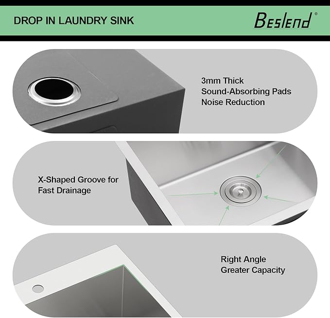 25 Laundry Sink Drop In - 25x22x12 Inch Laundry Utility Sinks 12 Inch Deep Sinks Stainless Steel Topmount Sink 16 Gauge Single Bowl Sink for Laundry Room