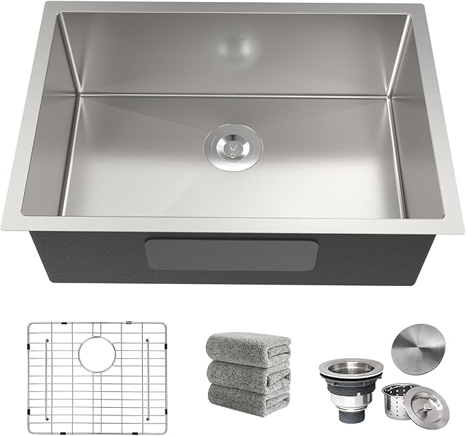 Kitchen Sink 26x18 Inch Undermount Kitchen Sink 16 Gauge Stainless Steel Sinks Single Bowl with Accessories Round Corners Handmade