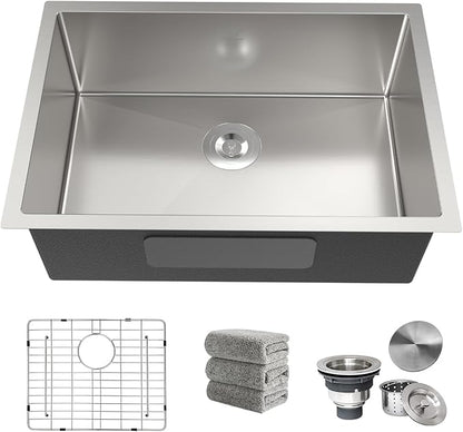 Kitchen Sink 26x18 Inch Undermount Kitchen Sink 16 Gauge Stainless Steel Sinks Single Bowl with Accessories Round Corners Handmade