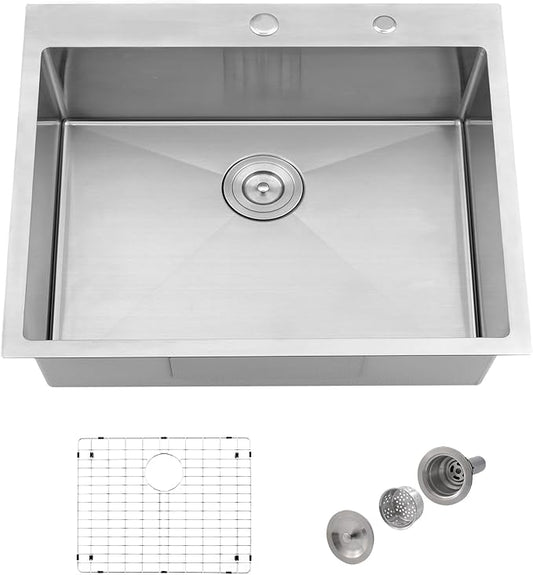 23" x 18" Drop In Sink Kitchen-Jshozzy Stainless Steel Sink For Kitchen 16 Gauge Drop In Sinks Single Bowl Deep Basin with Drain Strainer