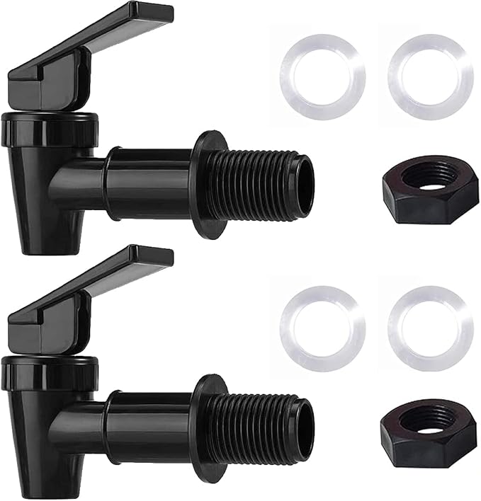 Water Spigot,BPA Free Plastic Spigot, Universal Replacement Faucet for 5 gallon bucket, Wine Barrels, Water Cooler Filtration Systems and filter water pitcher(2 Black)