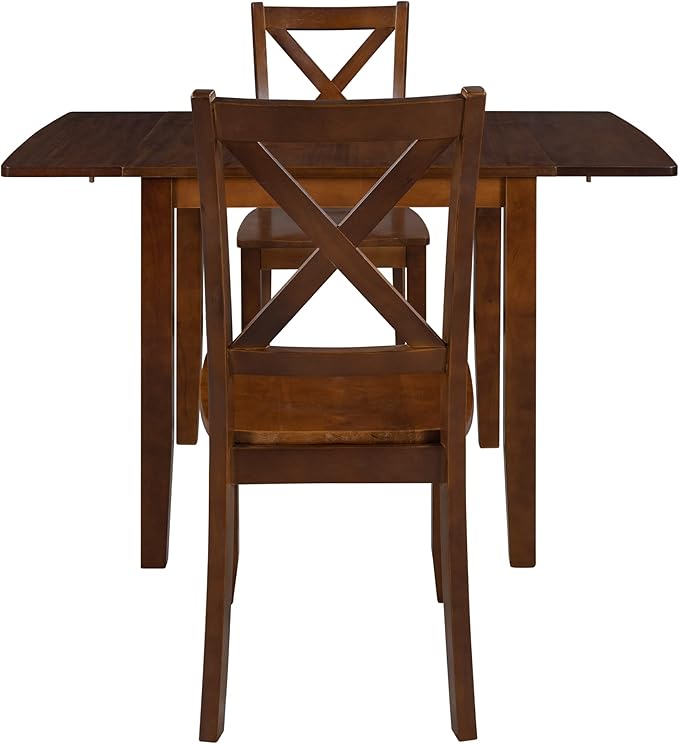 3-Piece Farmhouse Dining Table Set, Wood Drop Leaf Breakfast Nook Dining Table Set with 2 X-Back Chairs for Small Places