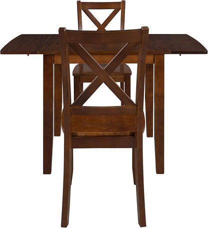 3-Piece Farmhouse Dining Table Set, Wood Drop Leaf Breakfast Nook Dining Table Set with 2 X-Back Chairs for Small Places