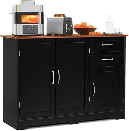 LOKO Buffet Cabinet With Storage, Modern Bar With 3 Doors, 2 Drawers & Adjustable Shelf, Kitchen Sideboard Console Table for Living Room, 43.5 x 16 x 31 Inches (Black)