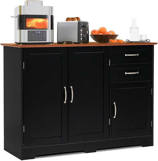 LOKO Buffet Cabinet With Storage, Modern Bar With 3 Doors, 2 Drawers & Adjustable Shelf, Kitchen Sideboard Console Table for Living Room, 43.5 x 16 x 31 Inches (Black)