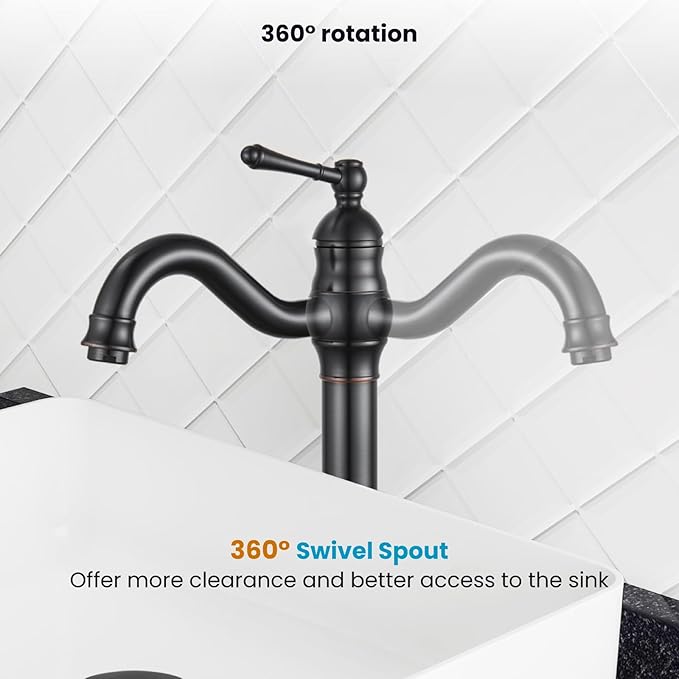 gotonovo Vessel Sink Faucet 360° Swivel Spout Single Handle Tall Bathroom Faucet 1 Hole Farmhouse Lavatory Washbasin Mixer Tap Matching Supply Hoses, Without Pop Up Drain, Oil Rubbed Bronze