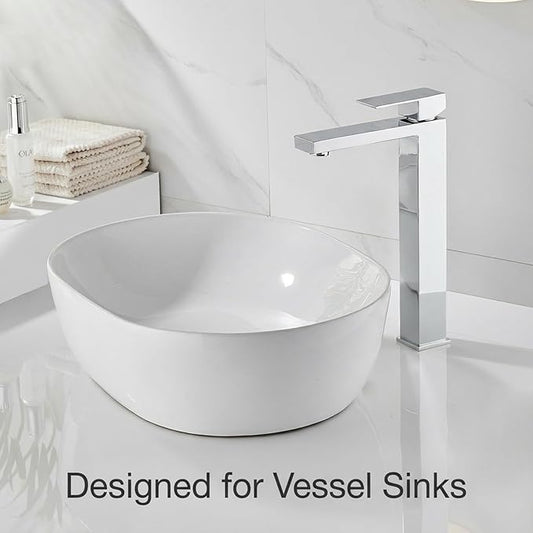 AVSIILE Chrome Vessel Sink Faucet, 1 Hole Single Handle Tall Bathroom Vanity Faucets, Modern Utility Rv Laundry Bath Restroom Mixer Tap with Metal Pop Up Drain and 2 Water Supply Lines