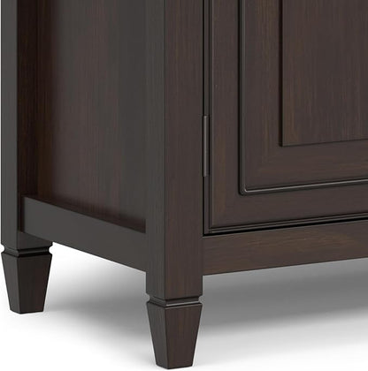 SIMPLIHOME Connaught Buffet - 67 inch Wide Solid Wood 4 Door Sideboard Cabinet in Dark Chestnut Brown, Traditional Dining Room Storage for Kitchen or Living Room with 2 Drawers and Adjustable Shelves