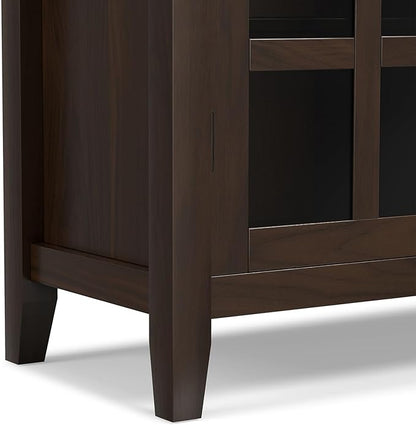 SIMPLIHOME Artisan Storage Cabinet - 38 inch Wide Solid Wood Medium Cabinet in Tobacco Brown, Transitional Accent Cabinet for Living Room or Dining Room with Glass Doors and Adjustable Shelves