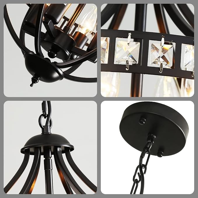 c Chandeliers，Farmhouse Ceiling Chandelier Rustic Vintage Black Pendant Hanging Lighting for Dining Room Living Room Entryway Kitchen Island Bedroom Foyer Lighting（4-Light）