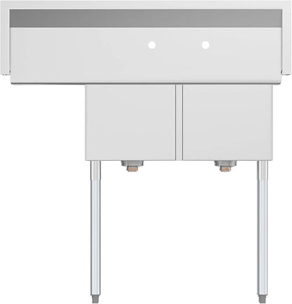 KoolMore 2 Compartment Stainless Steel NSF Commercial Kitchen Prep & Utility Sink with Drainboard - Bowl Size 14" x 16" x 11", Silver