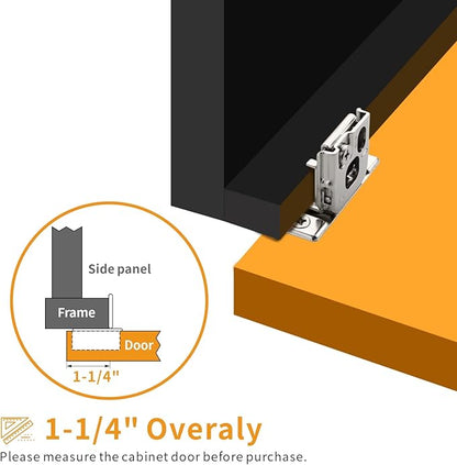 Chibery 20 Pack 1-1/4" Overlay 3D Soft Close Concealed Hinge for Face Frame Door, Smooth Slow Self Closing Hinges, Satin Nickel, Hidden 105° Open Angle Stainless Steel Hinge for Kitchen Cabinet Door