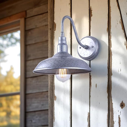 Canarm Rustica 1-Light Outdoor Barn Light, 10-Inch Galvanized Wall Mounted Gooseneck Outdoor Lighting, Wet-Rated for Porch, Garage and Entryway