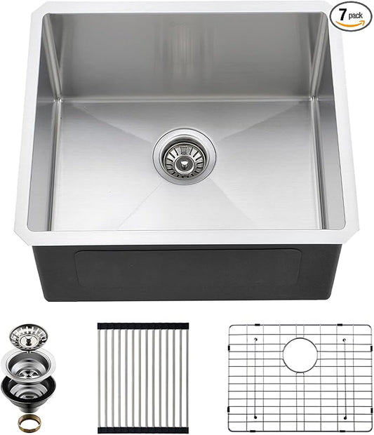 Undermount Kitchen Sink, 21 x 18 x 10 Inch Single Bowl Sink 16 Gauge T-304 Stainless Steel Kitchen Sinks with Accessories