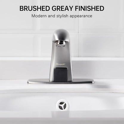 Charmingwater Touchless Bathroom Sink Faucet, Motion Automatic Sensor Faucet with Hole Cover Plate, Brushed Grey