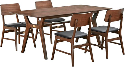 CONSDAN Dining Table for 4-8, Table Only, 71x35 Extra Large, Rectangular Shape, Walnut Veneer Top, Solid Wood Frame, Softly Curved Edges, Elegant Look