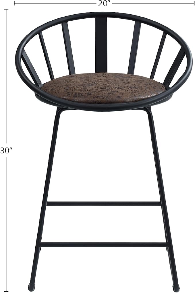 Brown & Black Counter Height Chairs for Kitchen Island, Two-Pack, Metal Sled Base & Faux Leather Upholstered Seats