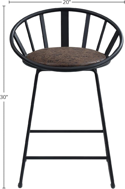 Brown & Black Counter Height Chairs for Kitchen Island, Two-Pack, Metal Sled Base & Faux Leather Upholstered Seats