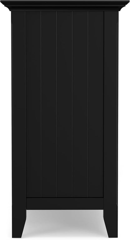 SIMPLIHOME Acadian Storage Cabinet - 62 inch Wide Solid Wood 3-Shelf Sideboard in Black, Transitional Buffet for Living Room, Entryway, or Dining Room with Adjustable Shelves and Glass Doors