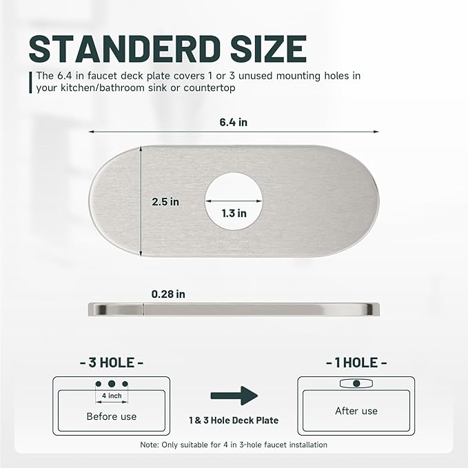 6 Inch Brushed Nickel Sink Hole Cover, Greenspring 4" Hole Cover Deck Plate, Round Bathroom Faucet Deck Plate, Faucet Escutcheon for Bathroom or Kitchen Vanity Sink Faucet Stainless Steel