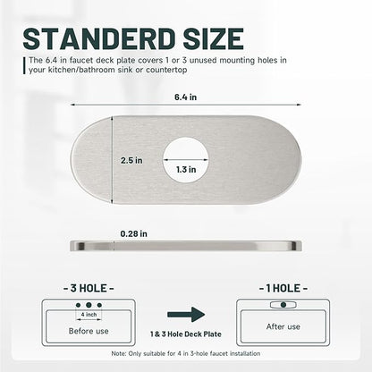 6 Inch Brushed Nickel Sink Hole Cover, Greenspring 4" Hole Cover Deck Plate, Round Bathroom Faucet Deck Plate, Faucet Escutcheon for Bathroom or Kitchen Vanity Sink Faucet Stainless Steel